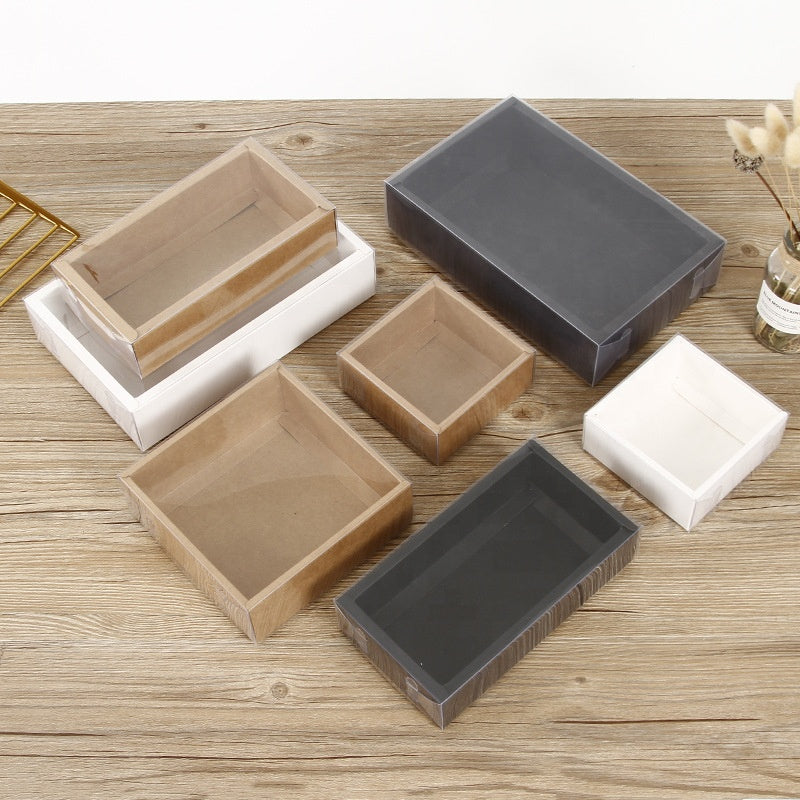 Biscuit / Brownie / Hamper Box With Clear Window Lid  - x4 Sizes & 3 Colour Options - Pack of 5