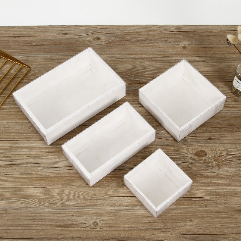 Biscuit / Brownie / Hamper Box With Clear Window Lid - x4 Sizes & 3 Colour Options - Pack of 5