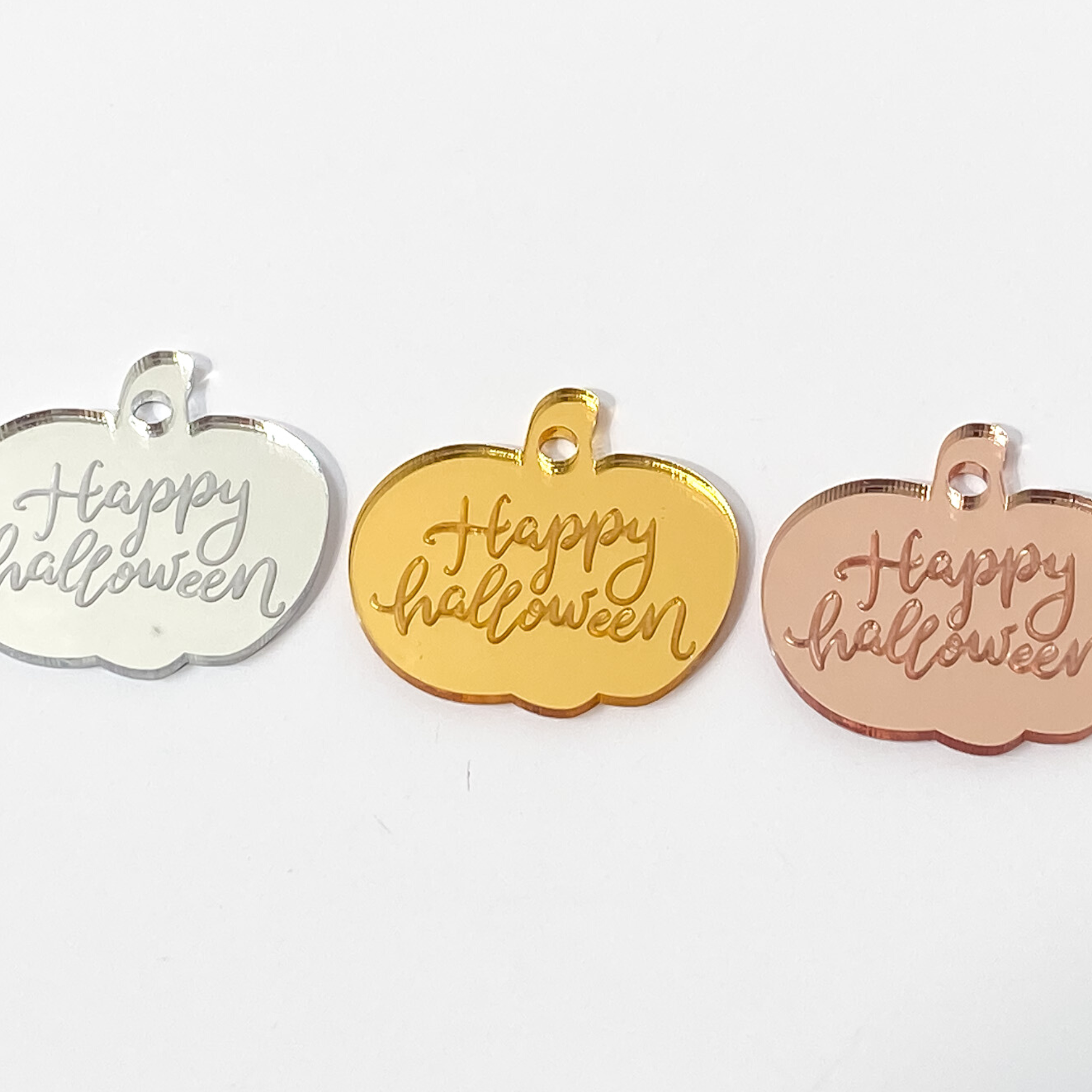 Happy Halloween Pumpkin Shaped Mirror Cake Charm / Tag