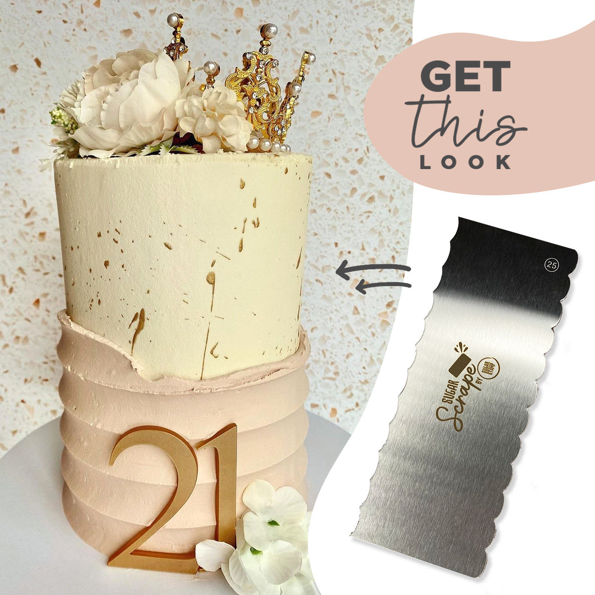 Sugar Scrape Metal Cake Scraper - Style 25 (Wide Scallop)
