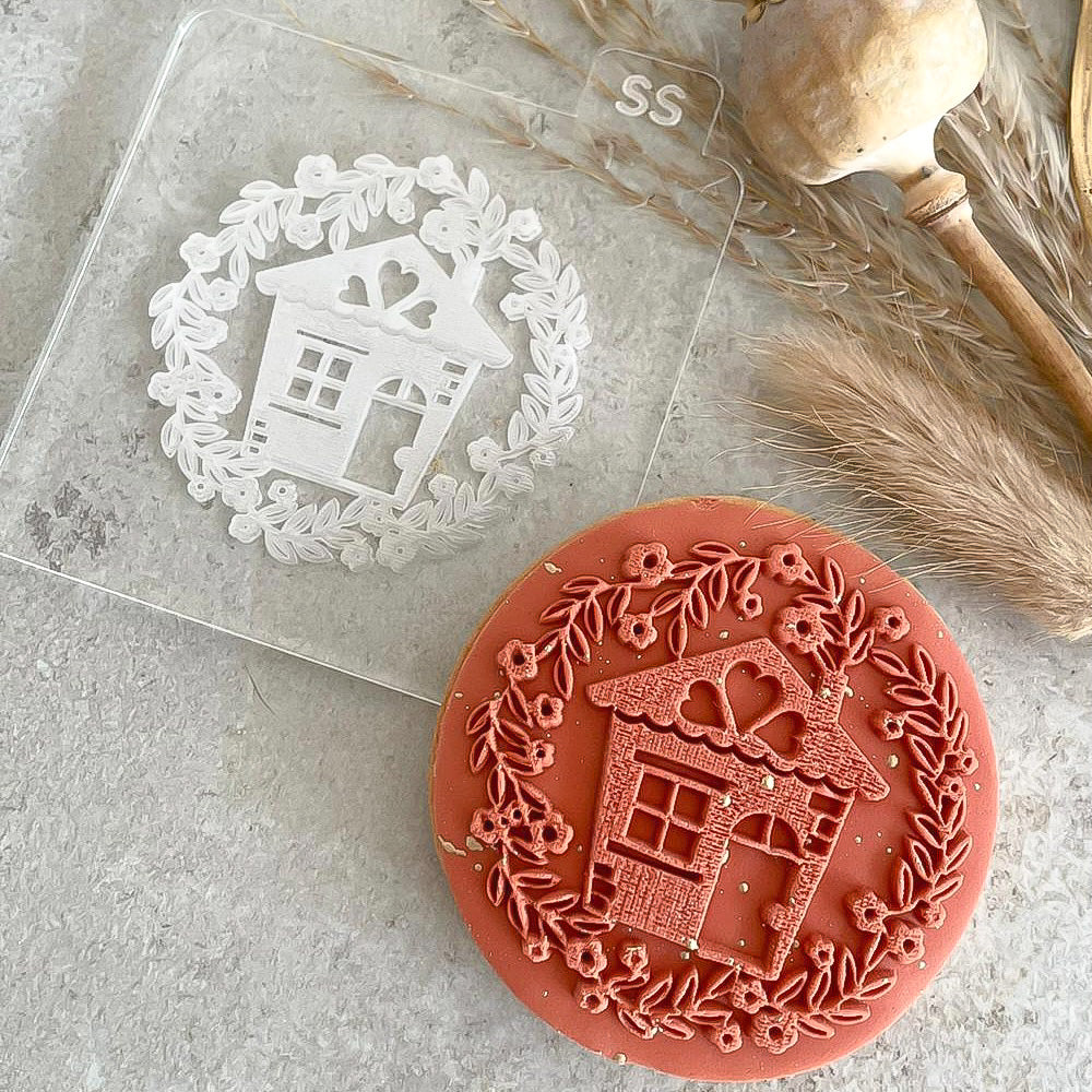 House With Floral Wreath Embosser