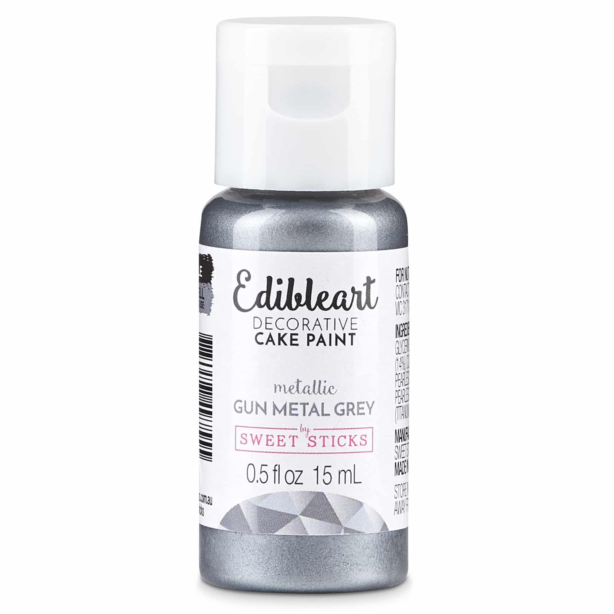 Sweet Sticks Gun Metal Grey Metallic Edible Decorative Art Paint - 15ml Bottle
