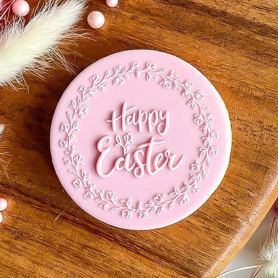 Happy Easter Floral Wreath - Reverse Stamp