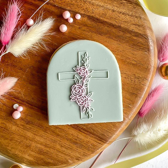 Traditional Floral Holy Cross (Style 2) - Reverse Stamp