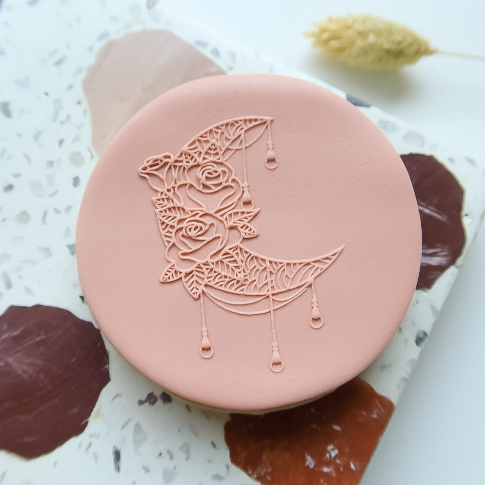 Floral Crescent Moon - Reverse Stamp