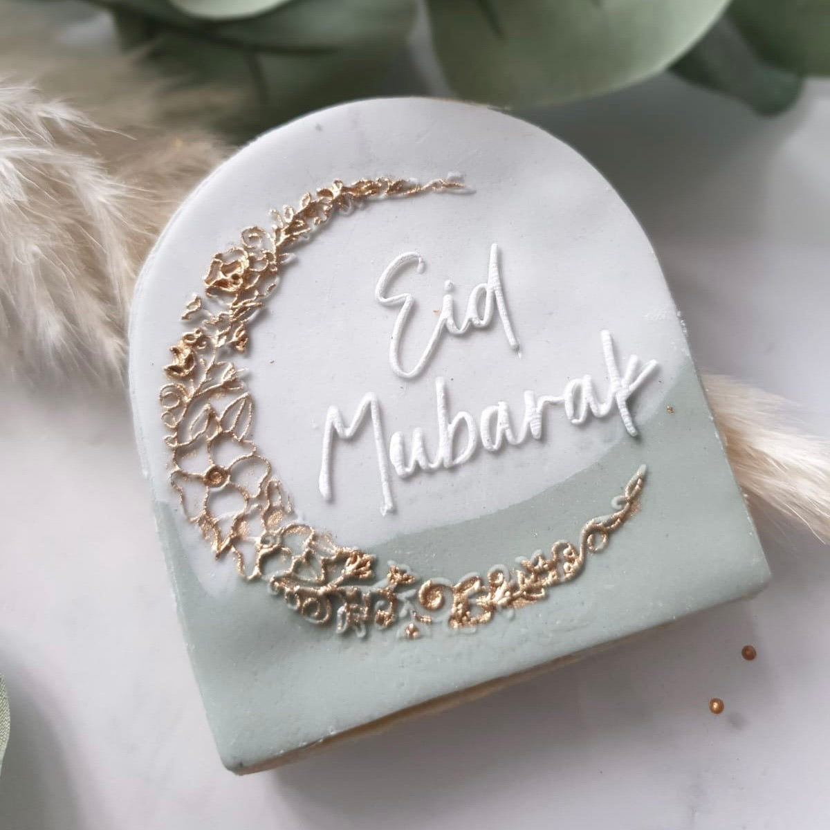 Eid Mubarak With Floral Crescent Moon - Reverse Stamp